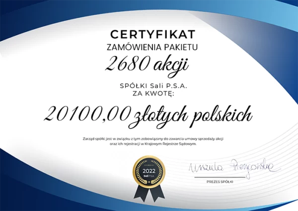 Certyfikat zakupu 20100,00