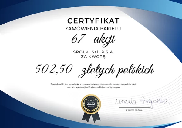 Certyfikat zakupu 502,50